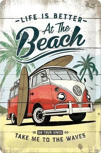Plaque métal Volkswagen VW - T1 - At the Beach
