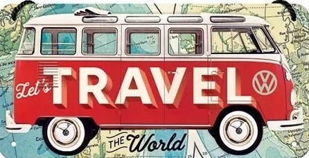 Levně Plechová cedule Volkswagen VW - T1 -Travel the world, 20 x 10 cm