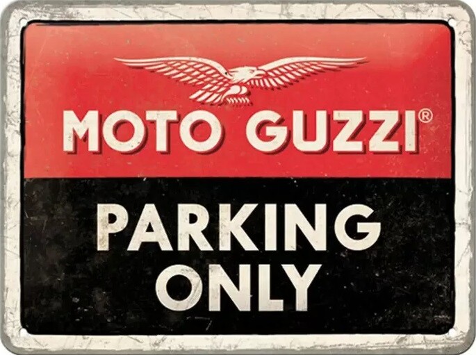 Plechová cedule Moto Guzzi Paking Only, 20 × 15 cm