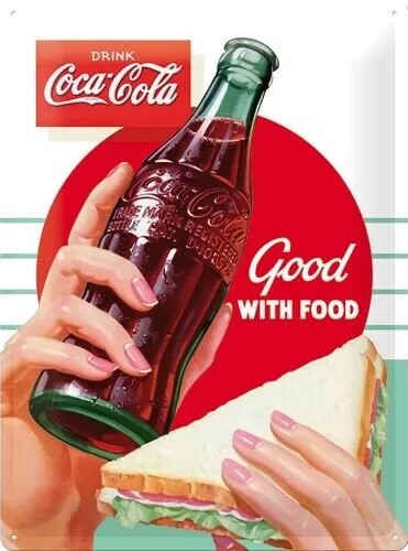Plechová cedule Coca-Cola - Good with Food, (30 x 40 cm)