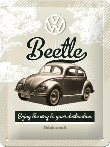 Plechová cedule Volkswagen VW - Beetle Retro, (15 x 20 cm)