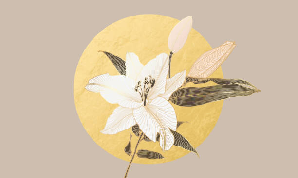 Ilustrace Lily flower pattern with golden metallic, Svetlana Moskaleva, (40 x 24.6 cm)