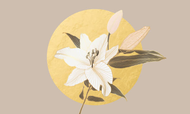 Levně Plakát, Obraz - Lily flower pattern with golden metallic, Svetlana Moskaleva, 40 × 24 cm