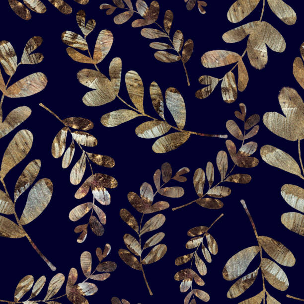Ilustrace branches and leaves with golden texture, dnapslvsk, 40x40 cm