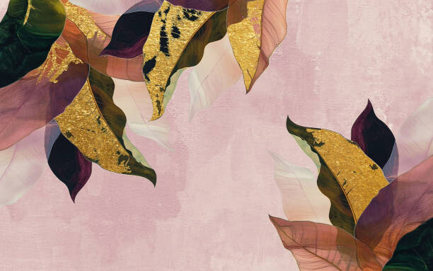 Ilustrace Abstract golden artistic leaves wallpaper, watercolor, Luzhi Li, (40 x 24.6 cm)