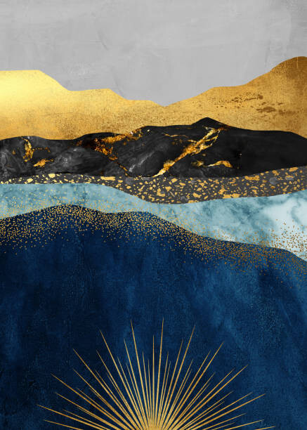 Ilustrace Golden abstract mountain peak art poster., Luzhi Li, 30x40 cm