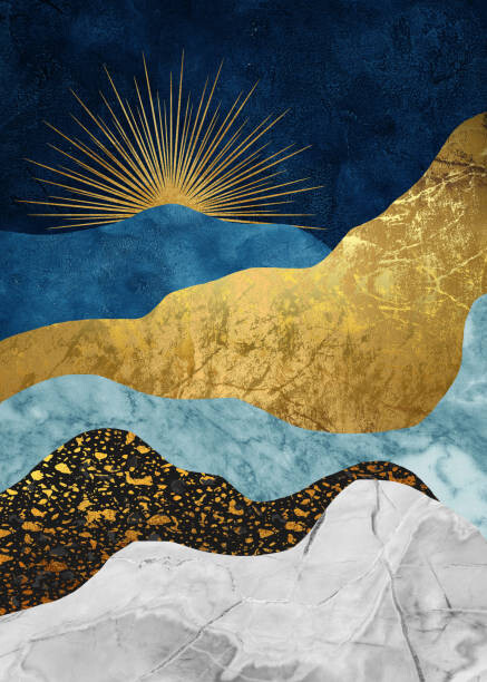 Ilustrace Golden abstract mountain peak art poster., Luzhi Li, 30x40 cm