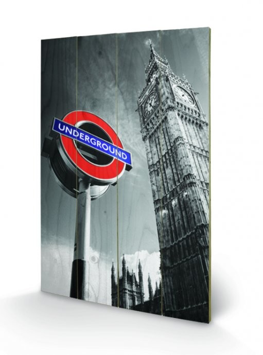 Poster su legno Londra - Underground Sign & Big Ben
