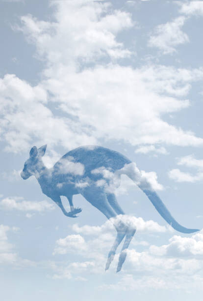 Ilustrace Double exposure of clouds and kangaroo., Grant Faint, 26.7x40 cm