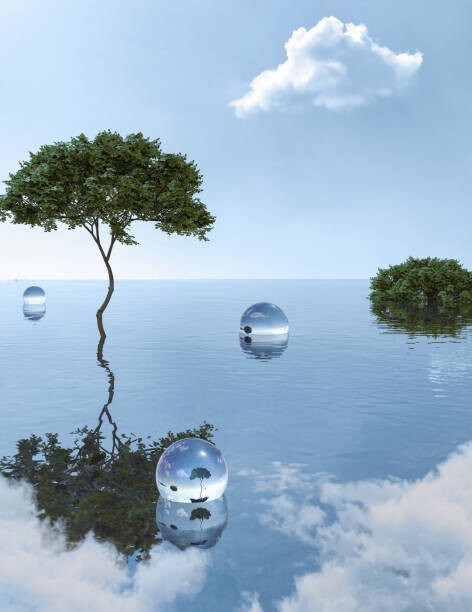 Ilustrace Unreal tree growing in water among, Tatiana Lavrova, 30x40 cm