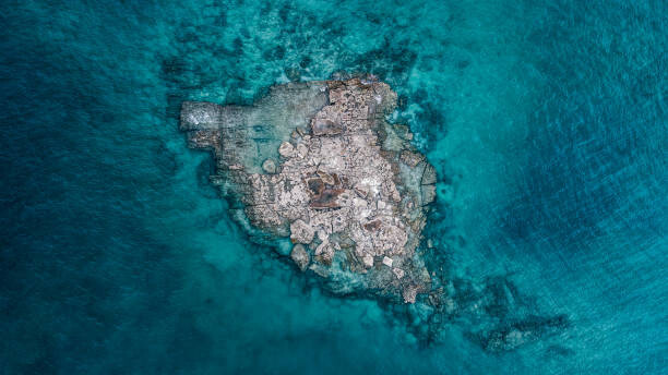 Fotografie Drone shot of a rocky island, Broome, Australia, Abstract Aerial Art, 40x22.5 cm