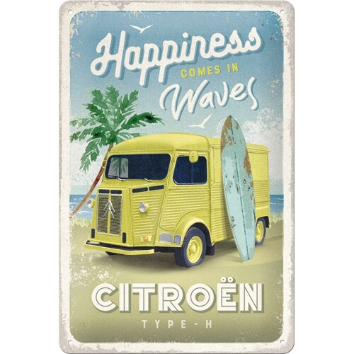Plechová cedule Citroen Type H - Happiness Comes in Waves, 20 x 30 cm
