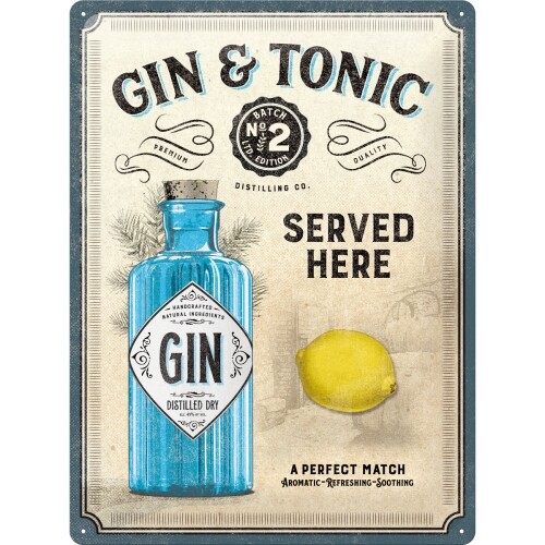 Metallschild Gin & Tonic - Served Here