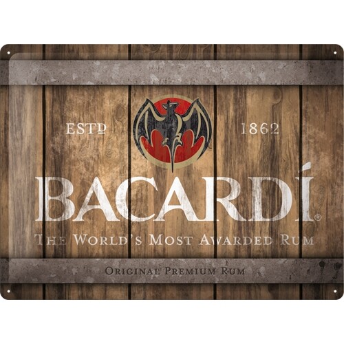 Plechová cedule Bacardi - Wood Barrel Logo, 40 x 30 cm