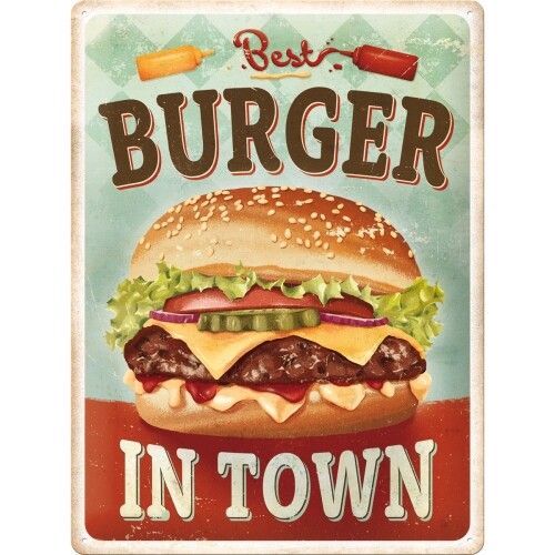 Plechová cedule Best Burger in Town, 30x40 cm