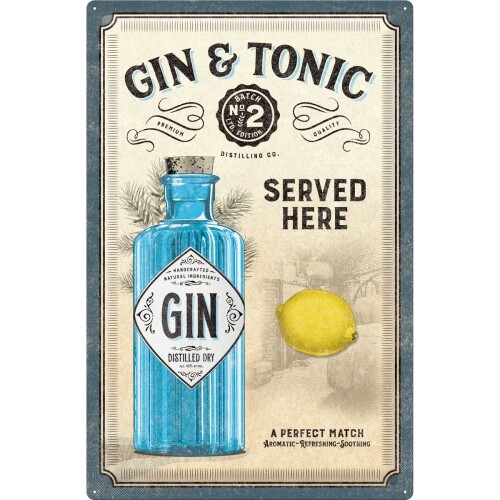 Plechová cedule Gin & Tonic - Served Here (40x60), 40 x 60 cm