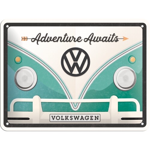 Plechová cedule Volkswagen VW - Adventure Awaits, 20 x 15 cm