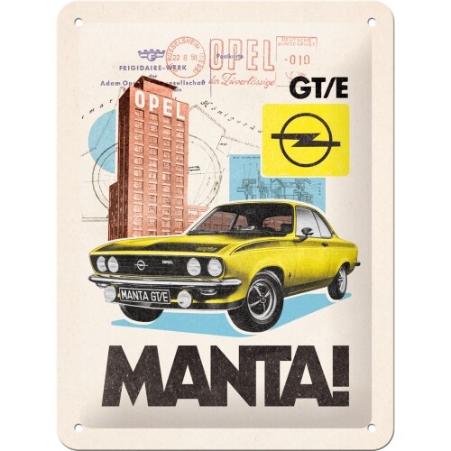 Plechová cedule Opel - Manta! GT/E, 15 x 20 cm