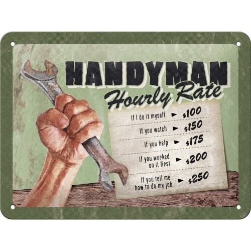 Plechová cedule Handyman - Hourly rate, 20 x 15 cm
