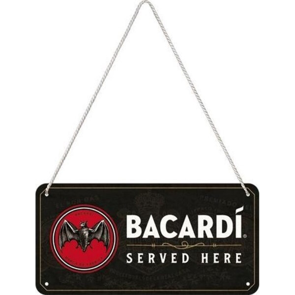 Plechová cedule Bacardi - Served Here, (20 x 10 cm)