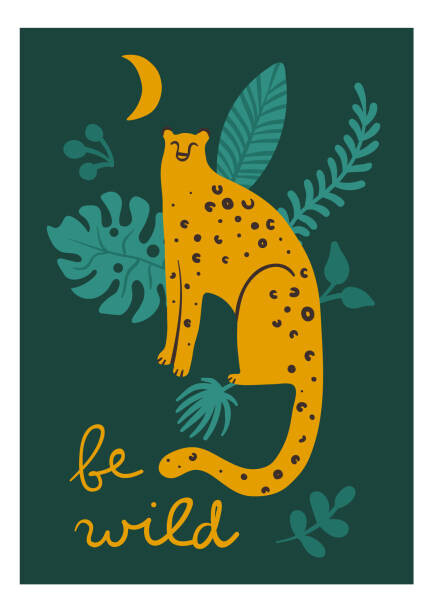 Ilustrace Leopards and tigers card. Wild animal., Nadezhda Kurbatova, 30x40 cm