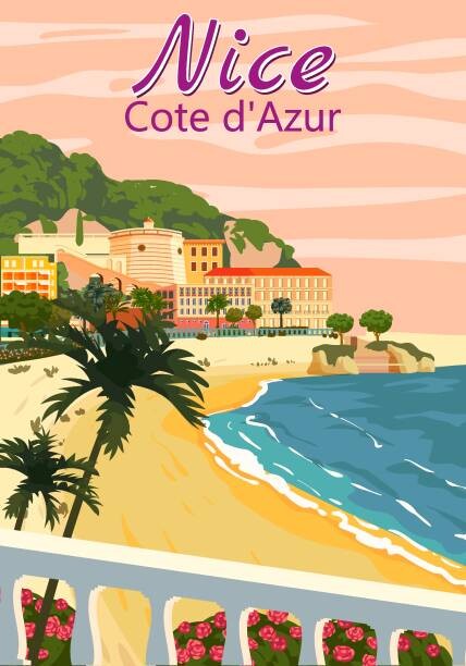 Ilustrace Nice French Riviera coast poster vintage., VectorUp, 26.7x40 cm