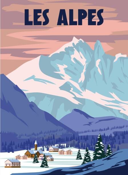Ilustrace Les Alpes Ski resort poster, retro., VectorUp, 30x40 cm