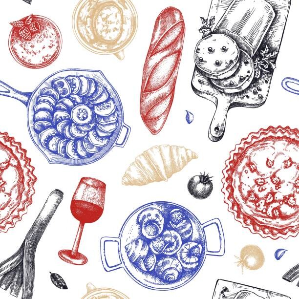Ilustrace French food seamless pattern, Ievgeniia Lytvynovych, 40x40 cm
