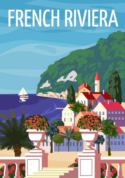 Ilustrace French Riviera Nice coast poster vintage., VectorUp, 26.7x40 cm