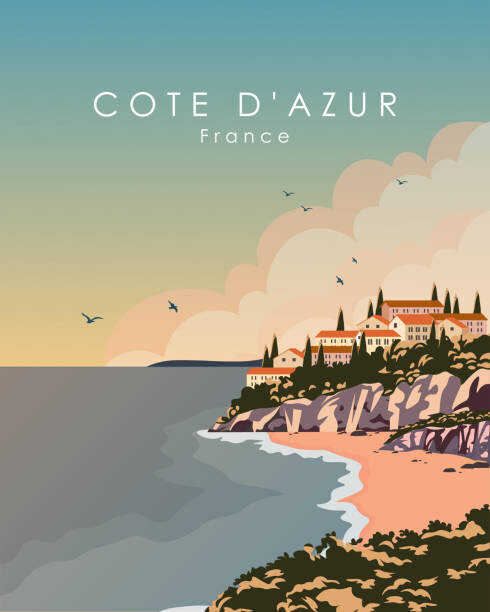 Ilustrace Cote Dazur France travel poster, Kristina Bilous, 30x40 cm