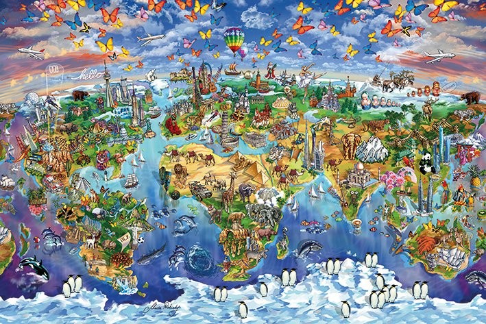 Poster Karte von Welt, Weltkarte - Maria Rabinky