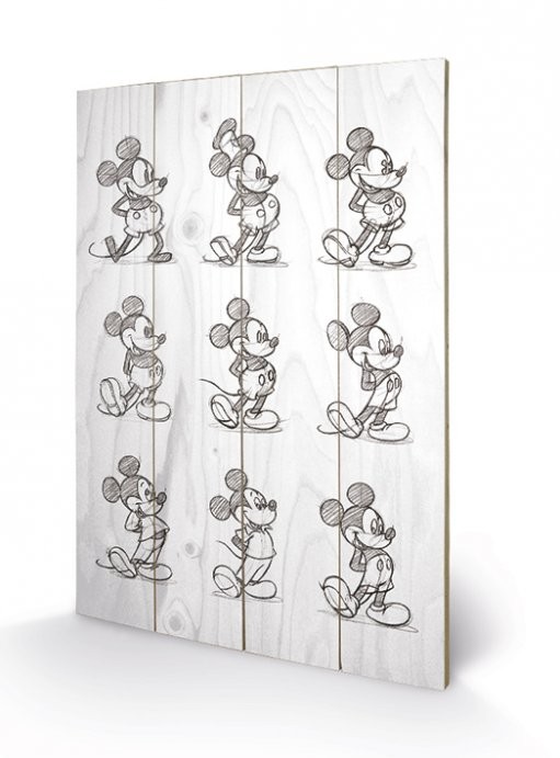 Levně Dřevěný obraz Myšák Mickey (Mickey Mouse) - Sketched - Multi, 40 × 59 cm