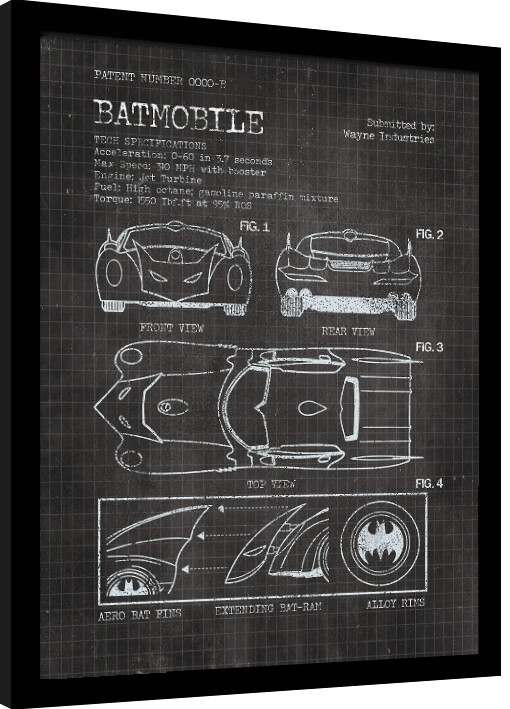 Obraz na zeď - Batman - Batmobile Patent, 34.3x44.5 cm