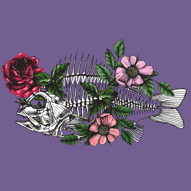 Ilustrace Symbolic illustration with blooming fish skeleton., olgamoopsi, 40x40 cm