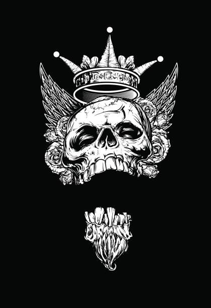 Ilustrace Winged King Skull with Roses and Crown, Mak_Art, 26.7x40 cm