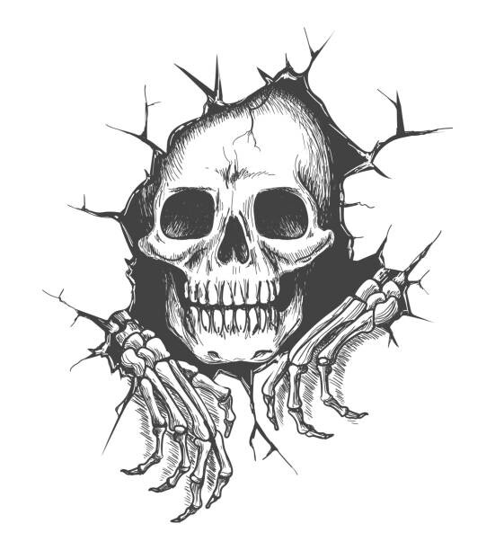 Ilustrace Skull with hands, vectortatu, 35x40 cm