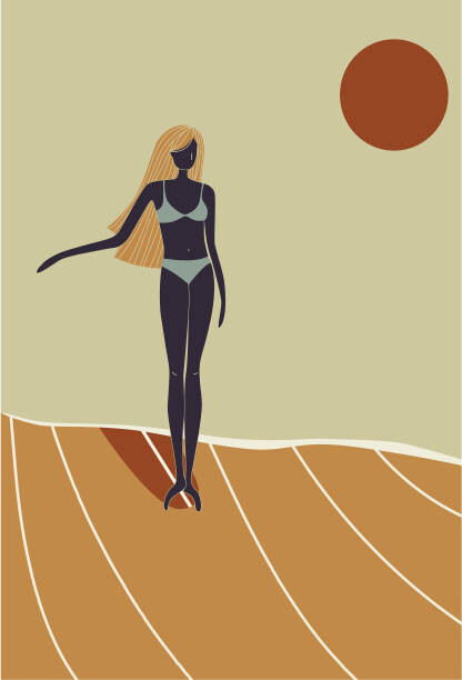 Ilustrace Flat Illustration of surfer girl surfing, LucidSurf, 26.7x40 cm