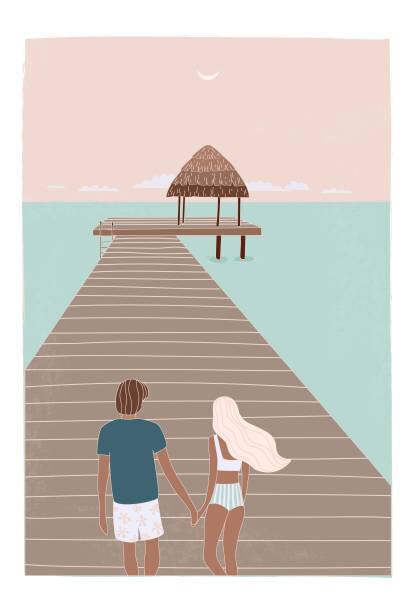Ilustrace Flat illustration of romantic couple on, LucidSurf, 26.7x40 cm
