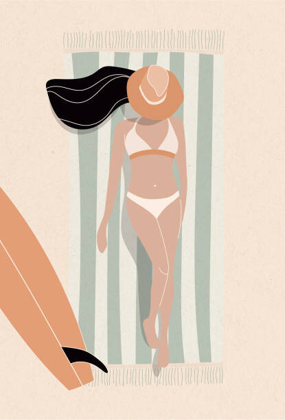 Ilustrace Sun bath by the sea flat surf illustration, LucidSurf, 26.7x40 cm