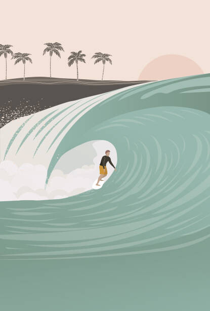 Ilustrace Surfer in the barrel wave, pastel, LucidSurf, 26.7x40 cm