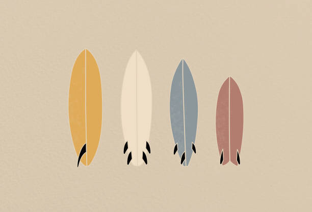 Ilustrace Vintage Old-school Retro Style Surfboards on, LucidSurf, 40x26.7 cm