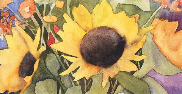 Levně Plakát, Obraz - Sunflowers in Watercolor, h2o_color, 40 × 20 cm