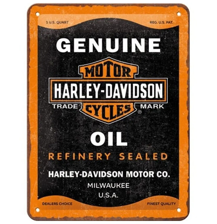 Plechová cedule Harley-Davidson - Genuine Oil, 20 x 15 cm