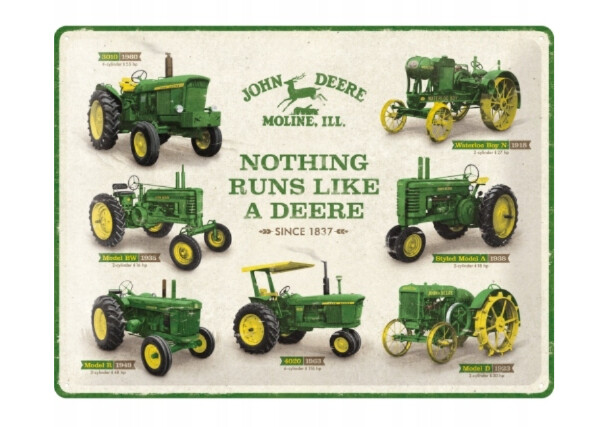 Plechová cedule John Deere - Model Chart, 30 x 40 cm
