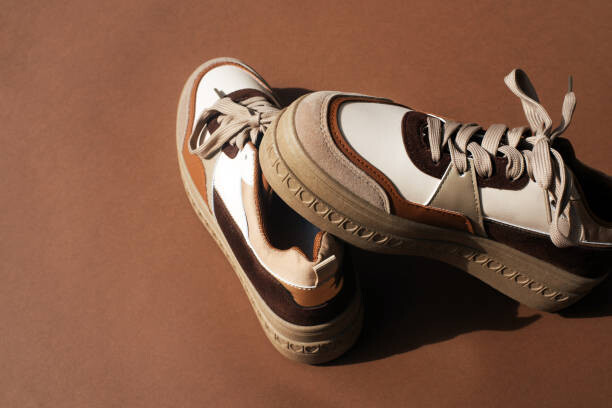 Fotografie Sneakers in brown tones on a, Maryna Terletska, 40 × 26.7 cm