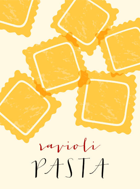 Ilustrace Ravioli Italian pasta. Ravioli poster illustration., Alina Beketova, 30x40 cm