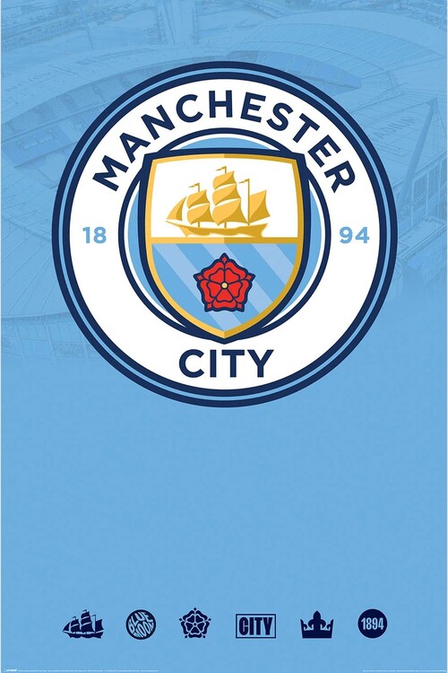 Plakát, Obraz - Manchester City - Club Crest, 61 × 91.5 cm