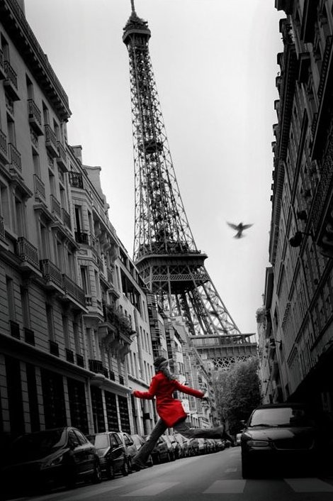 Ingelijste poster Paris - red coat