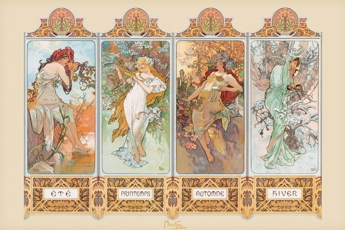 Gerahmte Poster Alfons Mucha - 4 seasons