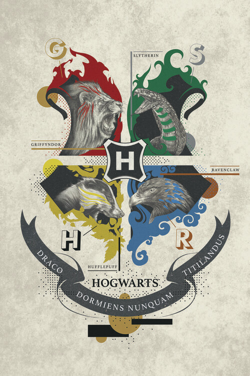 Umělecký tisk Harry Potter - Hogwarts Crest, 26.7 × 40 cm